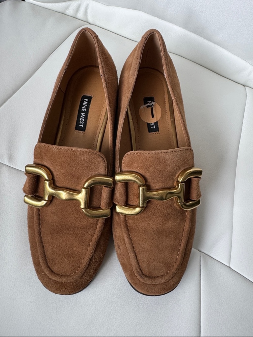 Nine West Brown Suede Loafers with Gold Horsebit